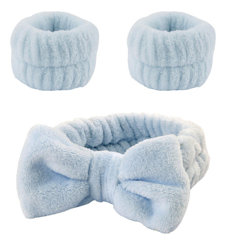 Muñequera Absorbente Spa Diadema Maquillaje Azul Claro