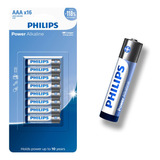 16 Pilhas Bateria Aaa Palito 3a Alcalina Philips 1 Cartela