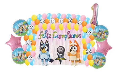 Kit Decoración Cumpleaños Globos Bluey Y Bingo Para Niña 83p