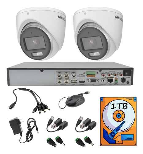 Kit Cctv 2 Cámaras 5mp Domo Colorvu Audio Baluns 1tb 