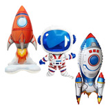 Kit Balão Astronauta Foguete Metalizado Grande 5 Unidades Cor Azul