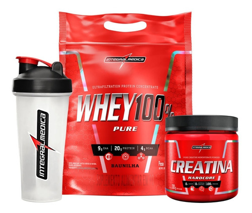 Kit Whey 100% Pure 907g Pouch Creatina 300g Integral Médica