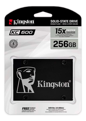 Ssd 256 Gb Kingston Kc600, Sata, Leitura: 550mb/s E Gravação: 500mb/s - Skc600/256g *