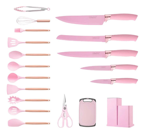 Kit Conjunto Utensílios Silicone Facas Tabua De Cortar 19pç 