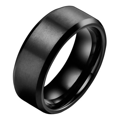 Set 1 Anillo Acero Inoxidable 8mm Para Hombre Joya Elegante Color Negro Talla 12