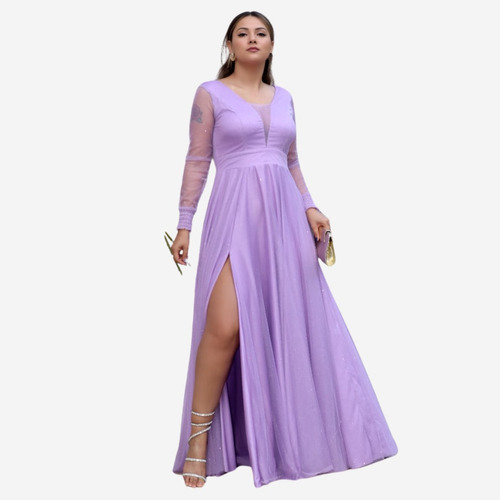 Vestido Longo Manguinha Madrinha Casamento Com Fenda Luxo