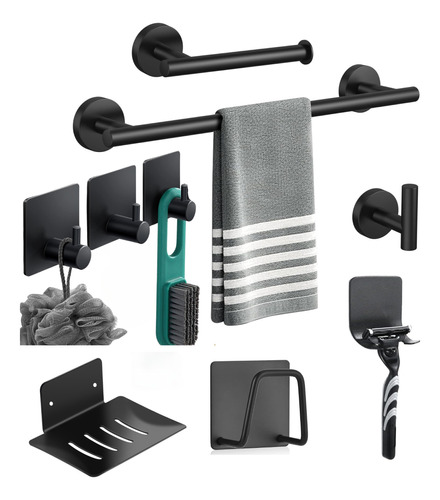 Set Accesorios Para Baño X 9 Piezas Acero Inoxidable