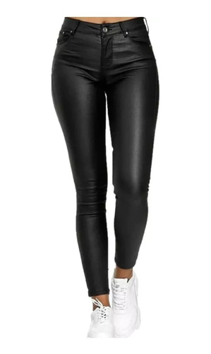 Pantalon Eco-cuero Con Polar Tiro Alto Mujer #nuevo