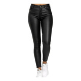 Pantalon Eco-cuero Con Polar Tiro Alto Mujer #nuevo