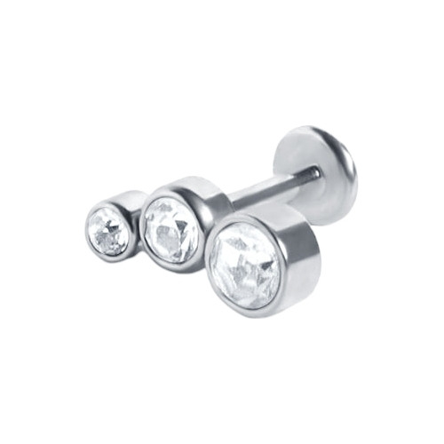 Piercing De Titanio Triple Cristal Tope Plano 2x8mm