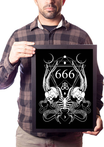 Quadro Arte 666 Caveiras Bode Magia Ocultismo