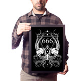 Quadro Arte 666 Caveiras Bode Magia Ocultismo