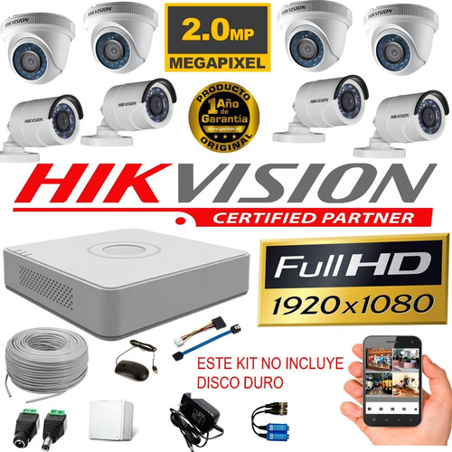 Cctv Hikvision Kit Dvr 8c + 8 Cám + Accesorios + Obsequio