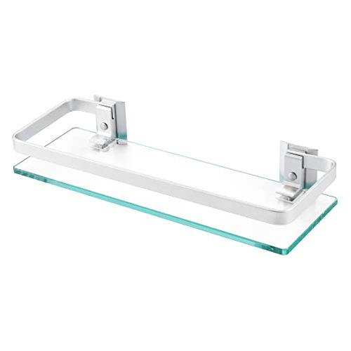 Estante De Baño De Aluminio Con Vidrio Templado, Plata.