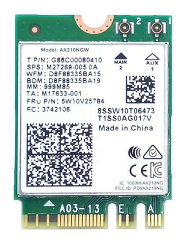 Placa De Rede Wifi 6 Ax210ngw 5ghz Bt 5.2 6g 5374 Mbps M.2