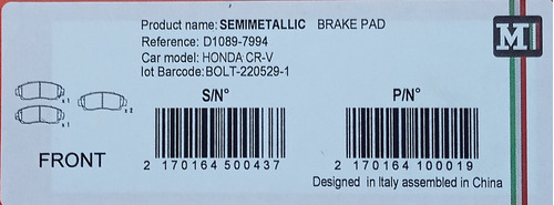 Pastilla Freno Delantera Semi-metalica Honda Cr-v 2007-12  Foto 3