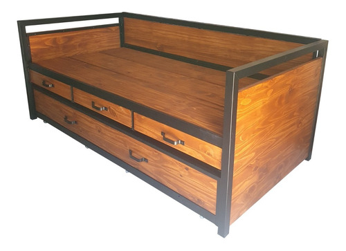 Divan Cama + Carrito + Cajonera Industrial Hierro Madera 