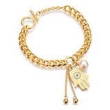 Pulsera En Oro Laminado Para Mujer Mano De Fatima Protección