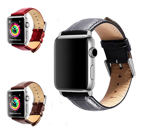 Combo De 2 Correas De Piel Crocodile Sewing Para Apple Watch