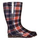 Bota Lluvia Lodo Moda Mujer Cuadros Azul Rojo Pinet Gnv®