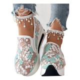 Zapatos Plataforma De Malla Con Bordado Floral Damas