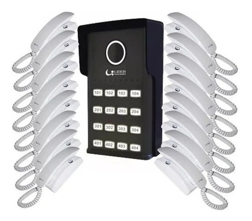 Porteiro Eletronico Coletivo Interfone 16 Pontos + 16 Fones