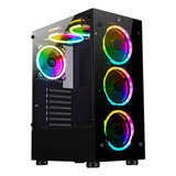 Gabinete Rise Mode 06x Glass Preto Incluso 6 Fans Led Rgb