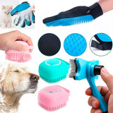 Kit Escova De Banho Para Cachorro Gato + Luva Tira Pelos Pet