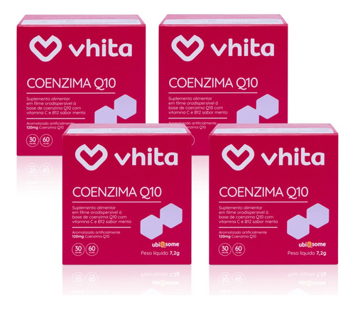 4x Coenzima Q10 Vhita 120 Mg Com Vit B12 E Vit C Em Filme