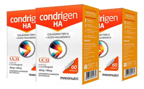 3 Condrigen H.a. Colágeno Tipo 2 + Ácido Hialurônico 60 Caps