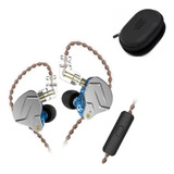 Audífonos In-ear Kz Zsn Pro Blue Con Mic + Estuche Logo Kz 