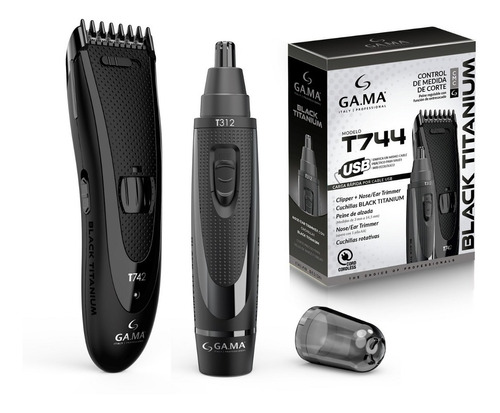 Pack 1 Clipper + 1 Trimmer Gama 144828 Titanium T744 Color Negro