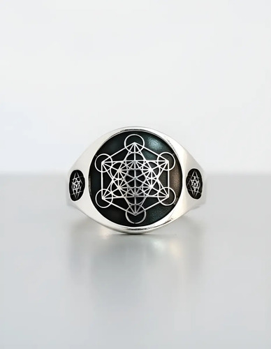 Anillo Cubo Metatrón Geometría Sagrada Creación Plata 925