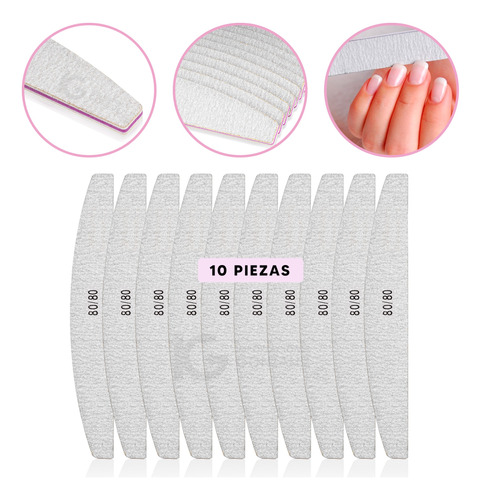 Lima Profesional Para Uñas Acrílicas Gel Manicure 10 Piezas