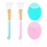 2 Cepillos De Silicona Para Mascarilla Y 2 Limpiadores Facia