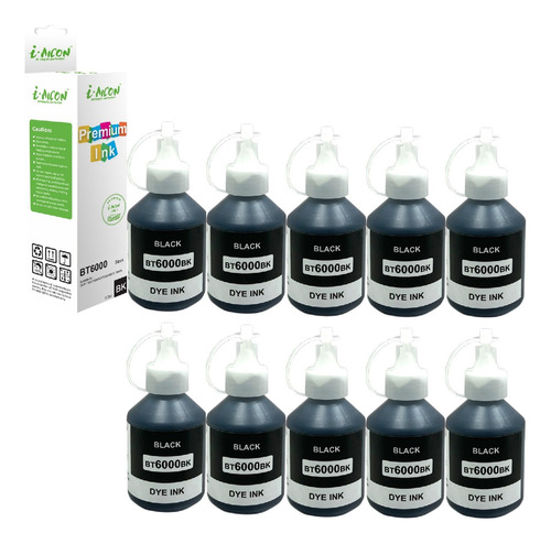 Pack 10 Bote Tinta Negra Compatible Con Brother Btd60bk 