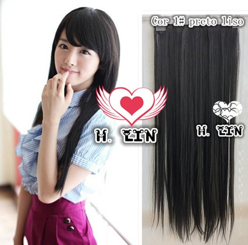 Cabelo Tic Tac 80cm 165g Cor 1# Preto Ondulado Aplique Along