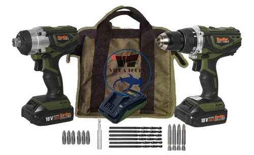 Kit Pack Bauker 18v Taladro + Atornillador +2 Bat+ Carg+ Bol