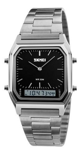 Reloj Hombre Skmei 1220 Acero Alarma Cronometro Elegante Color De La Malla Plateado Color Del Bisel Plateado Color Del Fondo Negro/blanco