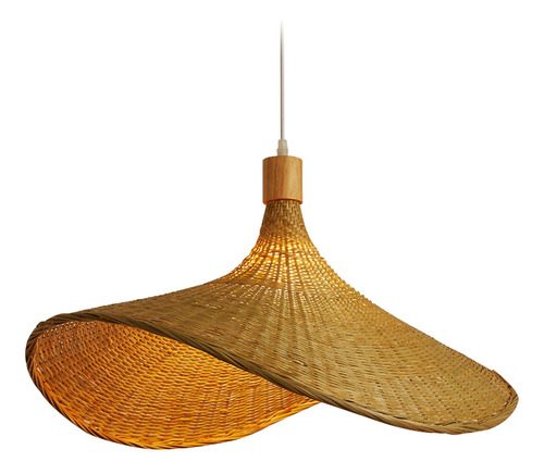 Lámpara De Techo Bambú Pantalla Sombrero 30cm -bombilla No
