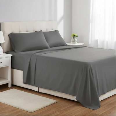 Juego Sábanas King Size Microfibra 2800 Hilos Gris 4 Piezas Liso
