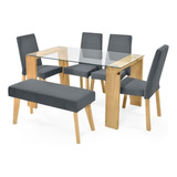 Set Comedor Milan Matiz 6p Sillas Galicia Y Butaco Viena Diseño De La Tela De Las Sillas Gris