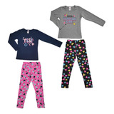 Kit 2 Conjuntos Blusa Infantil E Calça Leg Menina Tam 1 Ao 8