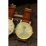 Reloj Q&q Cuero Original Ca06j800y Lujo Resistente Agua