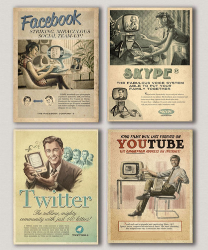 Cuadro Retro Vintage Publicidad Antigua Facebook Youtube Skype Twitter - Tamaño Small (15x20 Cm) 