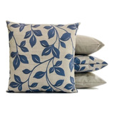 4 Capas De Almofada 45x45 Floral Azul Com Cinza Suede