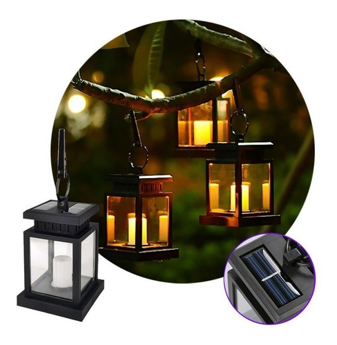 Farol Solar Exterior Led Vela Luz Cálida Jardín Colgante