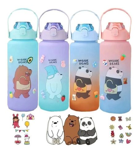 Botella De Agua Osos Stickers Cilindro Motivacional 2 Litros