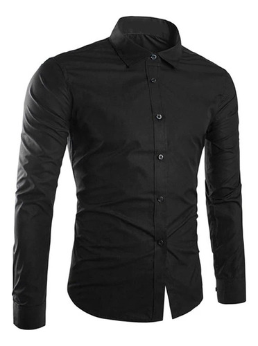 Camisa Social Com Elastano Masculina Manga Longa Slim Fit