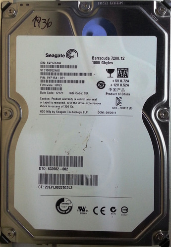 Disco Seagate  St31000524as 1tb Sata - 1936 Recuperodatos